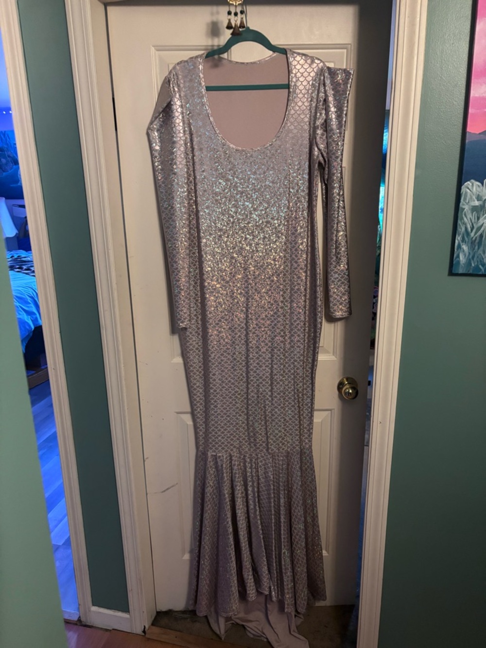 Custom Holographic mermaid gown with train by Coquetry